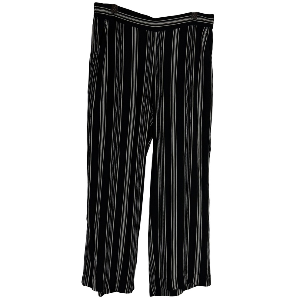 LOFT Wide Leg Pants Womens Small Black White Striped Elastic Waist Trousers